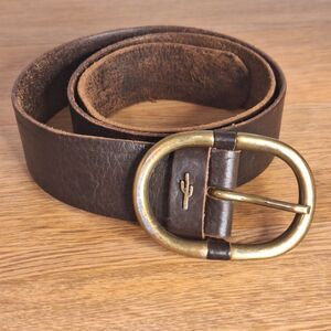 Cardon Brown Genuine Leather Belt Brass Buckle Cactus Argentina Vintage 31-35